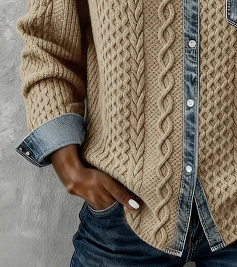 Bibianna – Košile s dlouhým rukávem s denimovým patchworkem