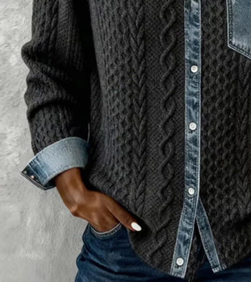 Bibianna – Košile s dlouhým rukávem s denimovým patchworkem